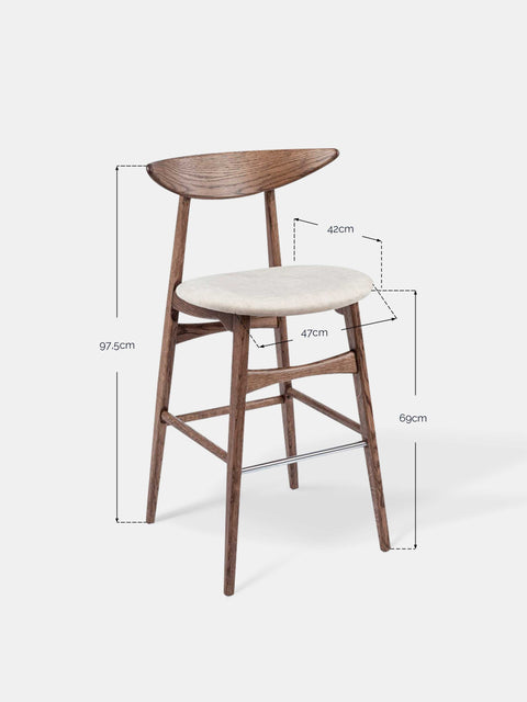 Barstuhl aus Eiche massiv rauchig geölt 97,5 cm weicher Sitz Positano