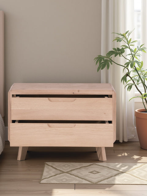 Nachttisch aus massiver Eiche mit 2 Schubladen weiß geölt Portofino