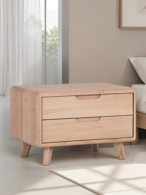 Nachttisch aus massiver Eiche mit 2 Schubladen weiß geölt Portofino