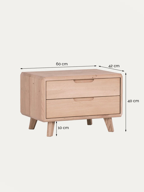 Nachttisch aus massiver Eiche mit 2 Schubladen weiß geölt Portofino
