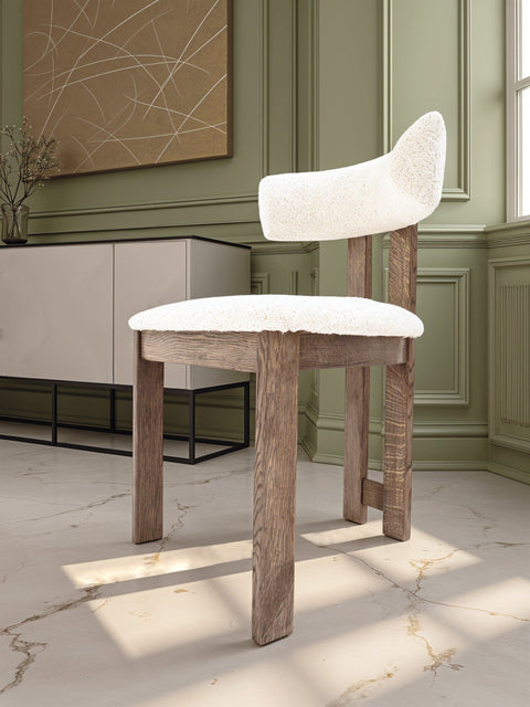 Stuhl aus Massiveiche rauchig geölter Bouclé Angelo