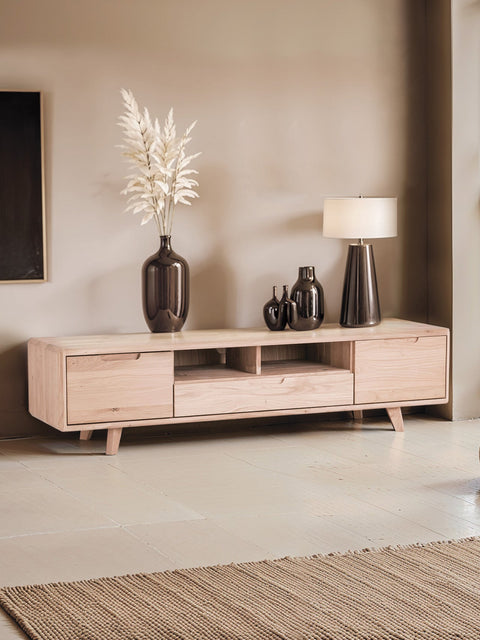 TV-Schrank aus massivem Eichenholz weiß geölt 160 cm Portofino