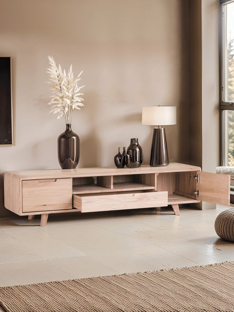 TV-Schrank aus massivem Eichenholz weiß geölt 160 cm Portofino