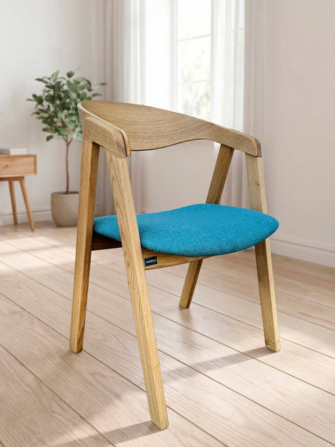 Solid oak wood chair natural turcquoise Sorano