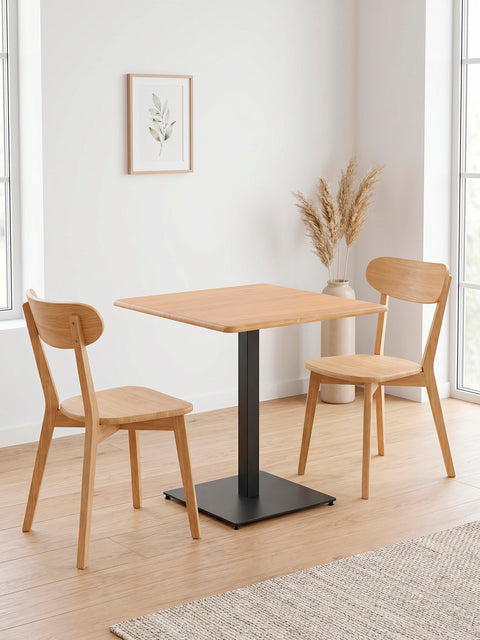Solid oak wood table with metal leg 90x90 cm Bari