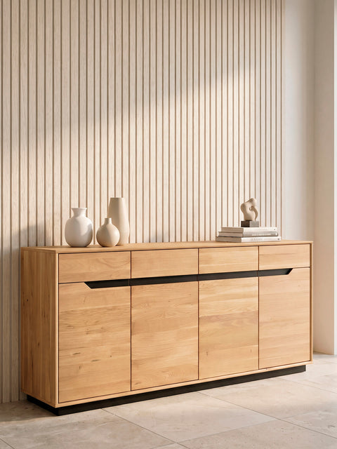 Sideboard 180 cm mit 4 Türen aus massiver Eiche natur modern Adena