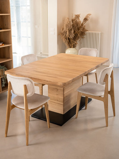 Ausziehbarer Esstisch aus massiver Eiche weiß geölt 160–250×90×75 cm Sorgente