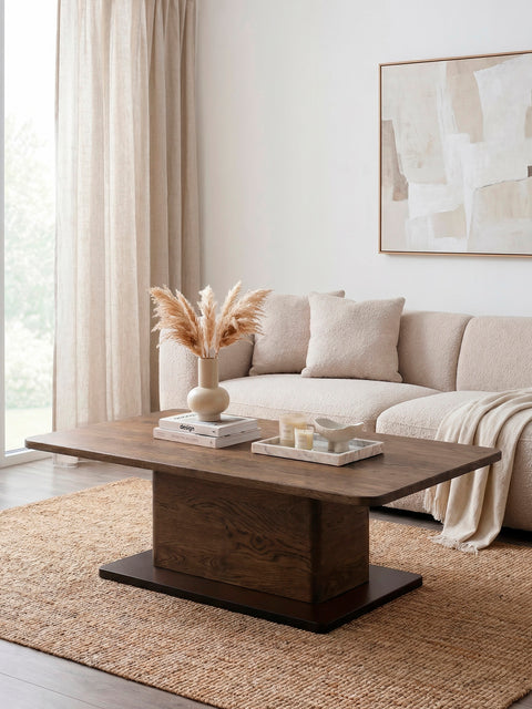 Couchtisch aus Eiche massiv rauchig geölt 120×80×40 cm Galileo