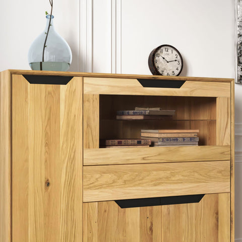 Highboard-Schrank aus massiver Eiche 124 x 38 x 134 cm Natur Adena