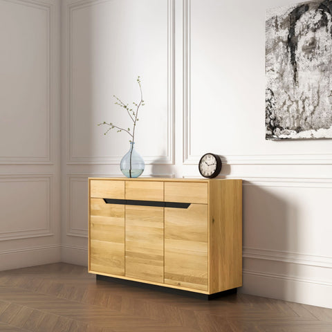 Sideboard aus massiver Eiche 3 Türen 135 x 42 x 90 cm Natur Adena