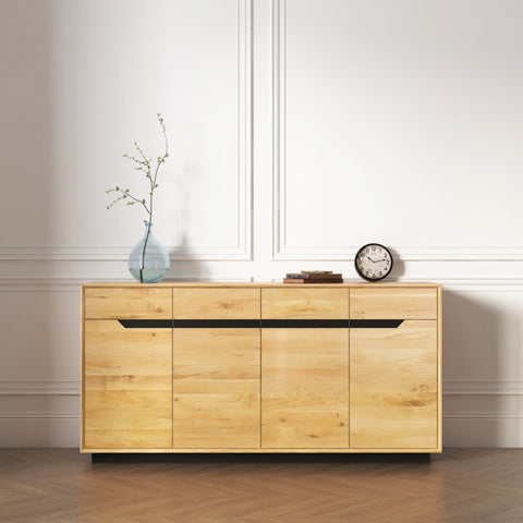 Sideboard 180 cm mit 4 Türen aus massiver Eiche natur modern Adena