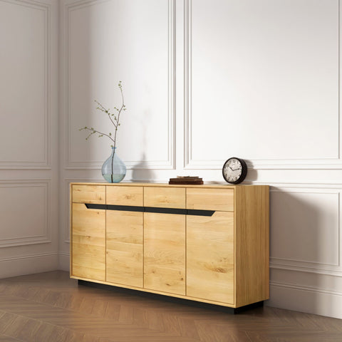 Sideboard 180 cm mit 4 Türen aus massiver Eiche natur modern Adena