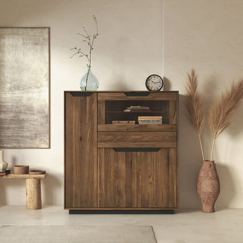 Hochschrank aus Massiveiche rauchig geölter 124×38×134 cm Adena