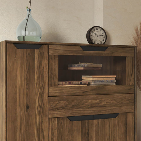 Hochschrank aus Massiveiche rauchig geölter 124×38×134 cm Adena