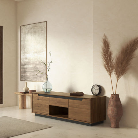 TV-Schrank aus Massiveiche rauchig geölter 160×42×50 cm Adena