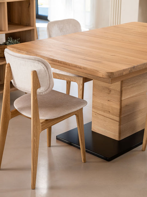 Ausziehbarer Esstisch aus massiver Eiche weiß geölt 160–250×90×75 cm Sorgente