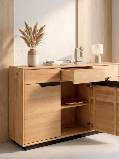 Sideboard 180 cm mit 4 Türen aus massiver Eiche natur modern Adena