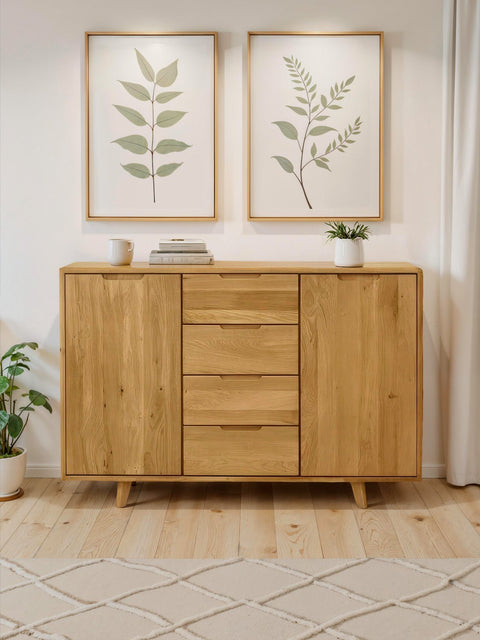 Kommode aus massiver Eiche 4 Schubladen 2 Türen zwei Größen Natur Portofino