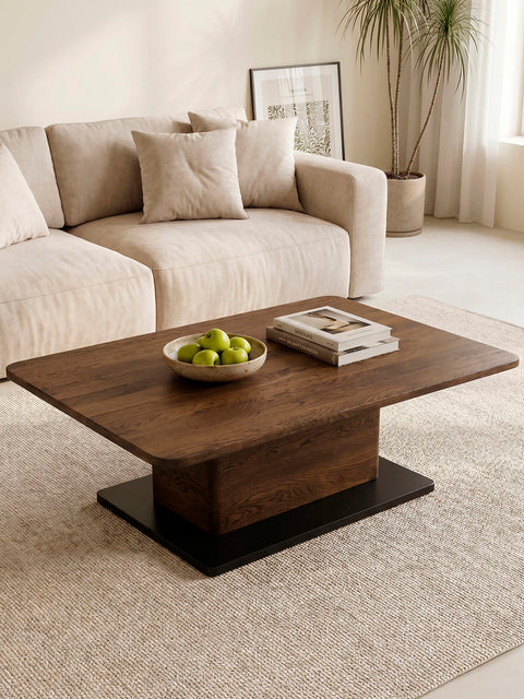 Couchtisch aus Eiche massiv rauchig geölt 120×80×40 cm Galileo