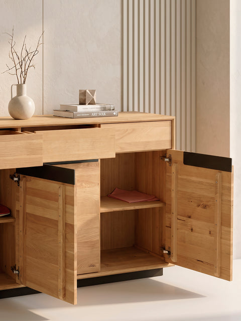 Sideboard 180 cm mit 4 Türen aus massiver Eiche natur modern Adena