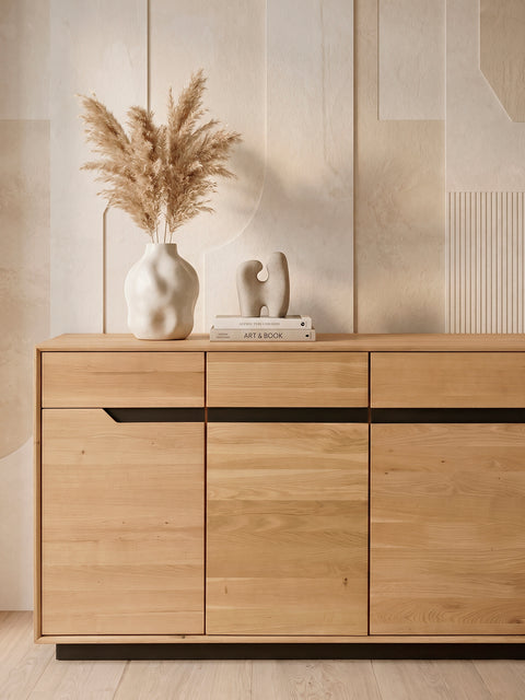 Sideboard 180 cm mit 4 Türen aus massiver Eiche natur modern Adena