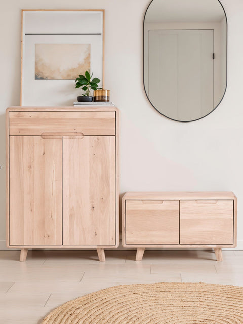 Schuhschrank aus massiver Eiche weiß geölt 80 cm Portofino