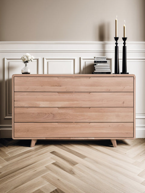 Kommode aus massiver Eiche weiß geölt 150 cm Portofino – AVAREDO DE