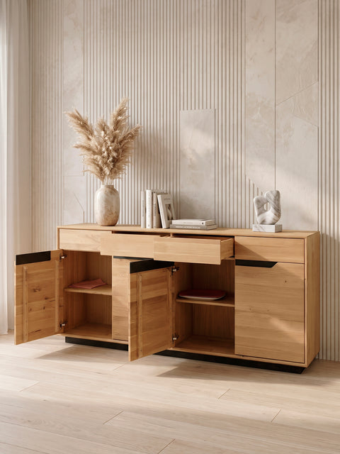 Sideboard 180 cm mit 4 Türen aus massiver Eiche natur modern Adena