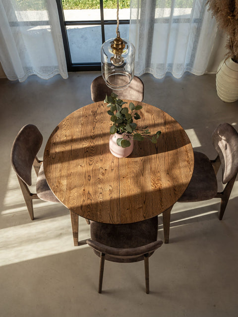 Ausziehbarer Esstisch aus Eiche massiv rauchig geölt Sun