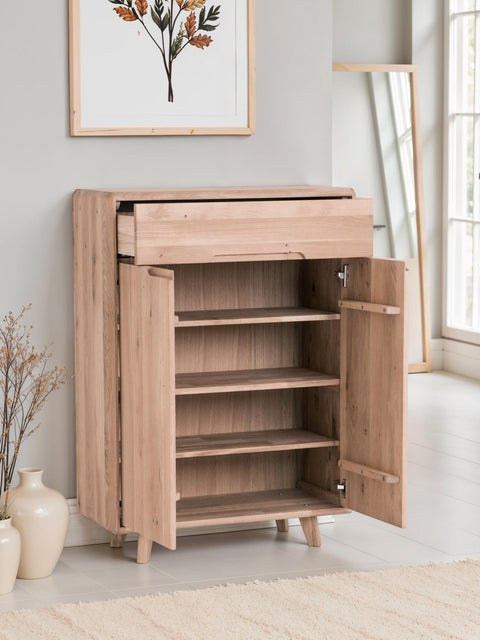 Schuhschrank aus massiver Eiche weiß geölt 80 cm Portofino