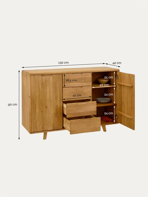 Kommode aus massiver Eiche 4 Schubladen 2 Türen zwei Größen Natur Portofino