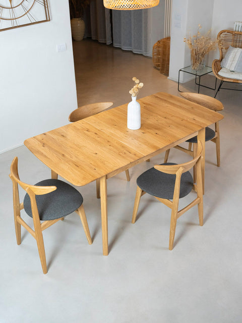 Ausziehbarer Esstisch aus massiver Eiche Natur modern Vega