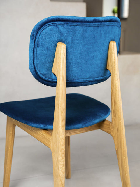 Stuhl aus Eiche massiv Natur weicher Sitz 81 cm Blau Mevis