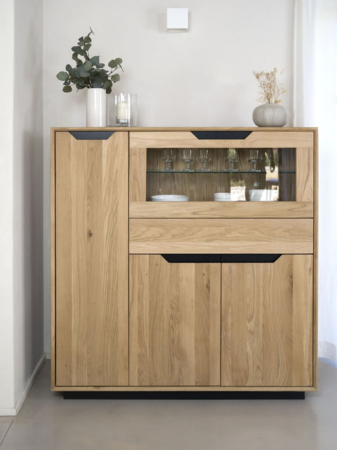 Highboard Schrank aus weiß geölter Eiche 124x38x134 cm Adena