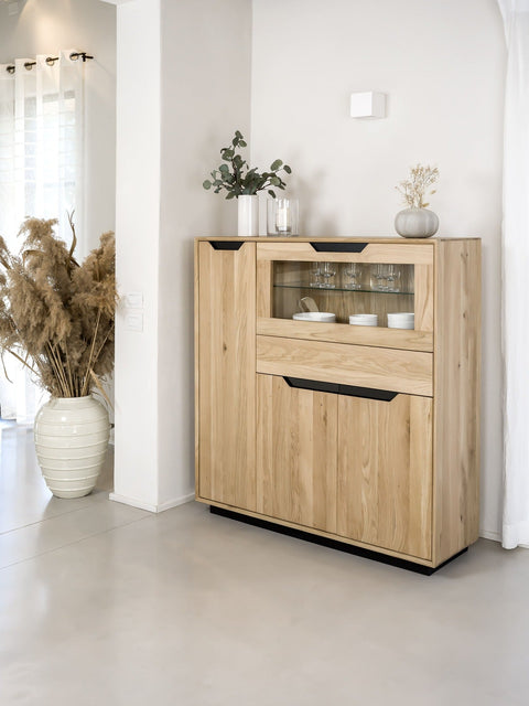 Highboard Schrank aus weiß geölter Eiche 124x38x134 cm Adena