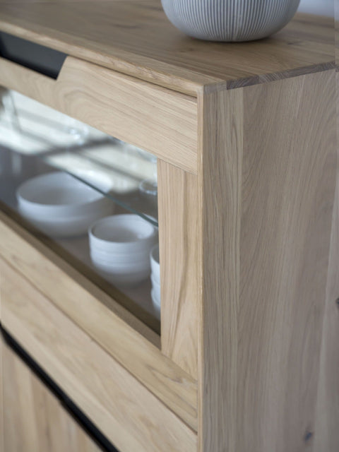 Highboard Schrank aus weiß geölter Eiche 124x38x134 cm Adena