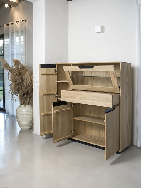 Highboard Schrank aus weiß geölter Eiche 124x38x134 cm Adena