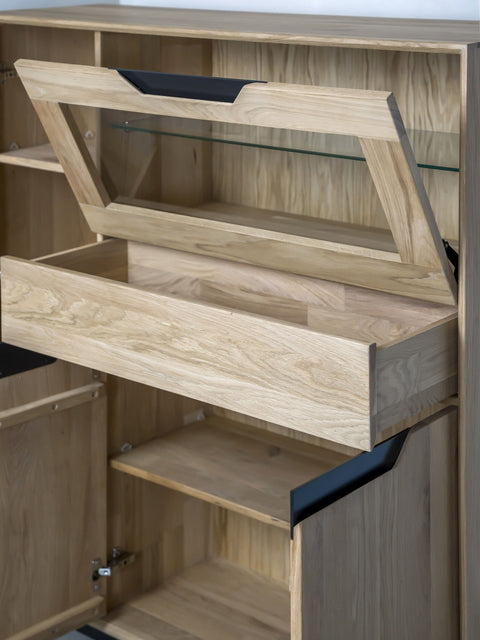 Highboard Schrank aus weiß geölter Eiche 124x38x134 cm Adena