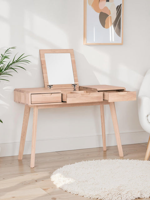 Console table with mirror of solid oak whitewashed Portofino