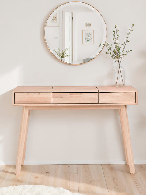Console table with mirror of solid oak whitewashed Portofino