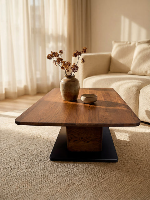 Couchtisch aus Eiche massiv rauchig geölt 120×80×40 cm Galileo