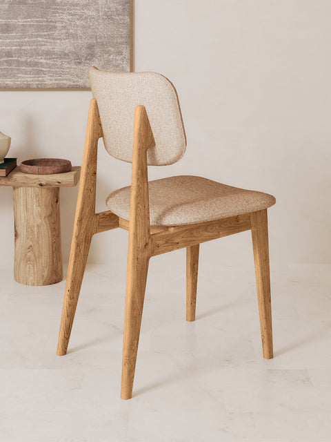 Esszimmerstuhl aus Eiche massiv Braun Beige weicher Sitz Mevis