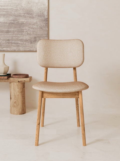 Esszimmerstuhl aus Eiche massiv Braun Beige weicher Sitz Mevis