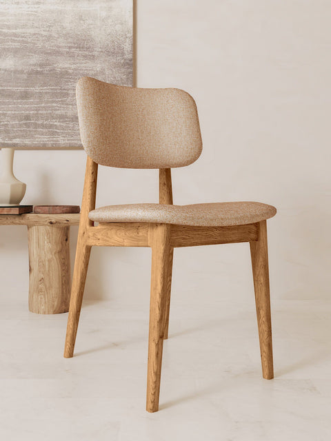 Esszimmerstuhl aus Eiche massiv Braun Beige weicher Sitz Mevis