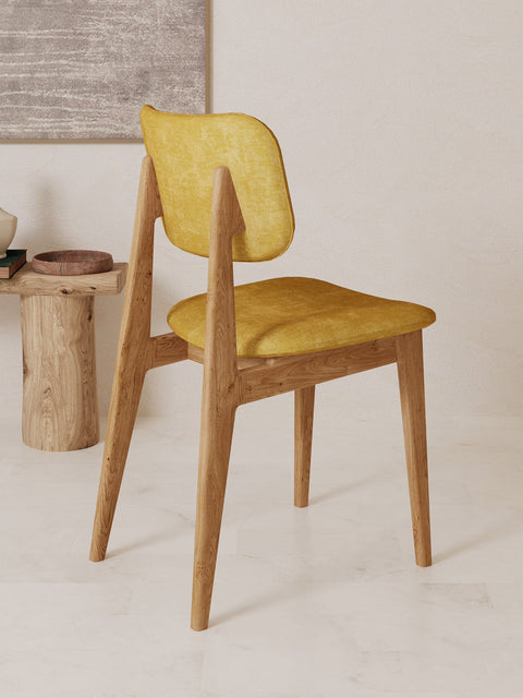 Esszimmerstuhl aus Eiche massiv Braun weicher Sitz Gelb Mevis