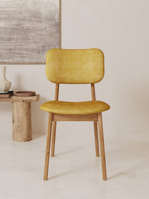 Esszimmerstuhl aus Eiche massiv Braun weicher Sitz Gelb Mevis