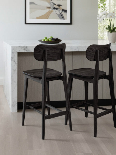 Barstuhl aus Massivholz Eiche modern Schwarz 46×42×109 cm Paolo