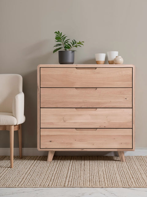 Kommode aus massiver Eiche weiß geölt 90 cm Portofino