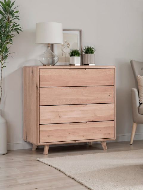 Kommode aus massiver Eiche weiß geölt 90 cm Portofino