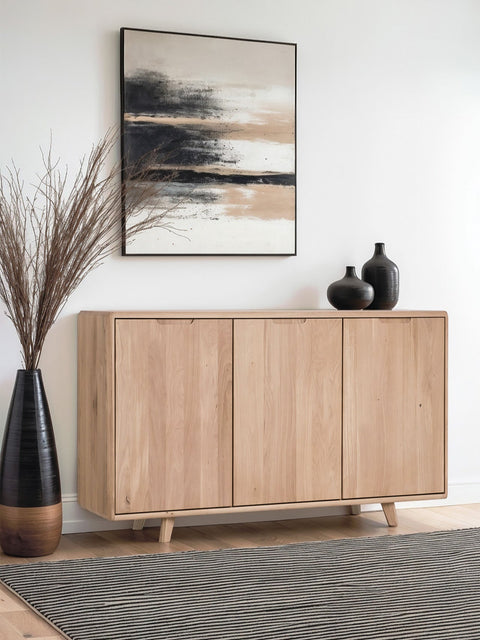 Sideboard 3 Türen aus Eiche massiv weiß geölt 150x42x90 cm Portofino